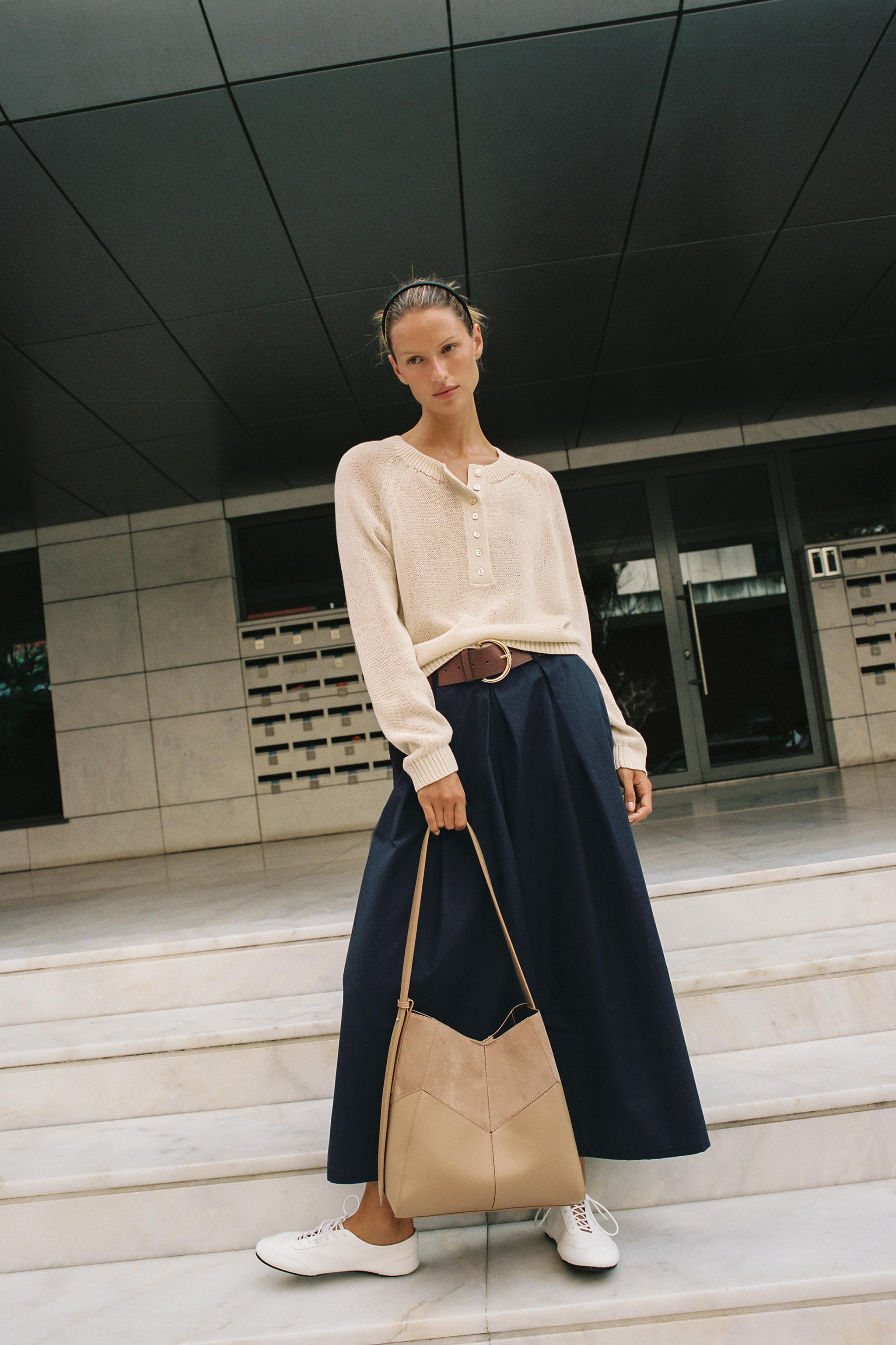 BUTTON-UP KNIT JUMPER — Ecru