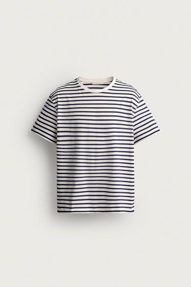 MEDIUM WEIGHT BASIS T-SHIRT /02 - hvid/marine fra Zara