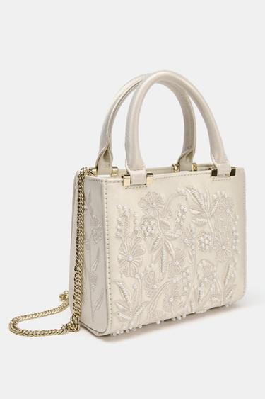BOLSO EFECTO SATINADO PERLAS - Crudo de Zara