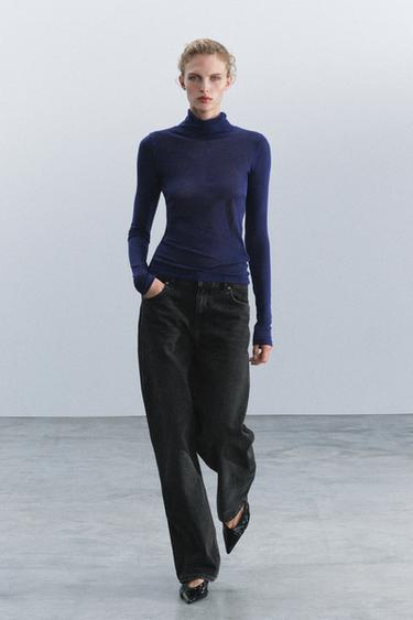 Zara SUPIMA® MOCK NECK T-SHIRT - Navy blue