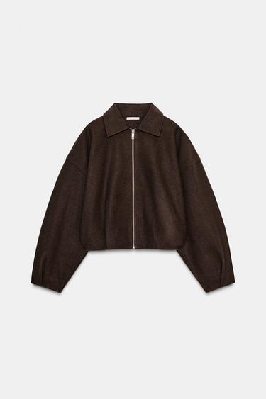 Zara ZIPPERED SOFT BOMBER JACKET - Brown