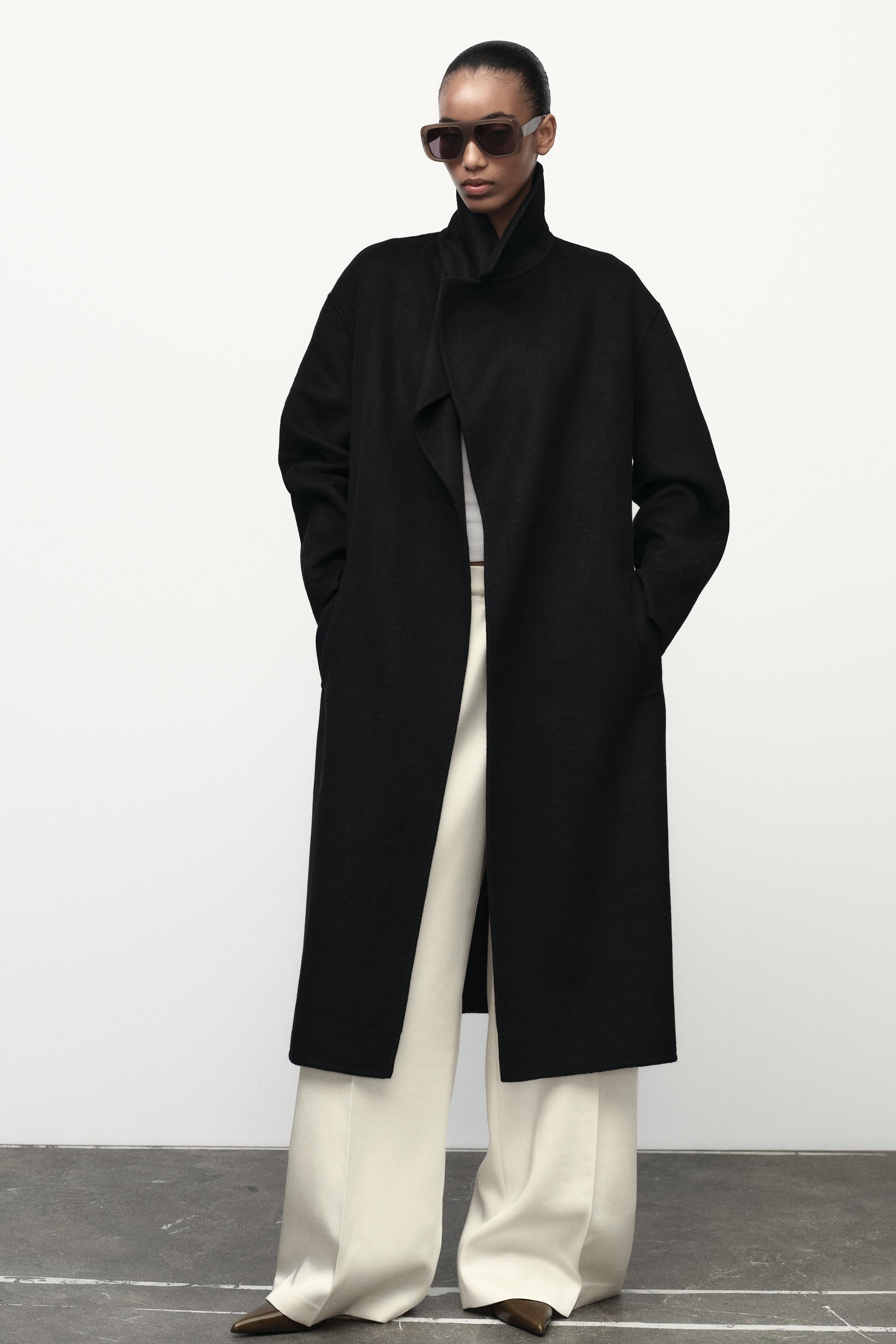 WOOL BLEND BELTED COAT Black ZARA United Kingdom