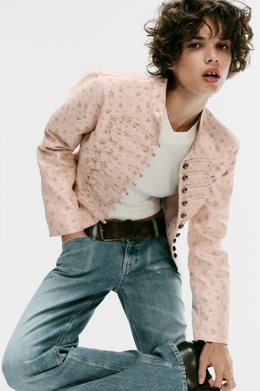 VESTE AJUSTÉE À IMPRIMÉ FLEURS - Rose poudré de Zara