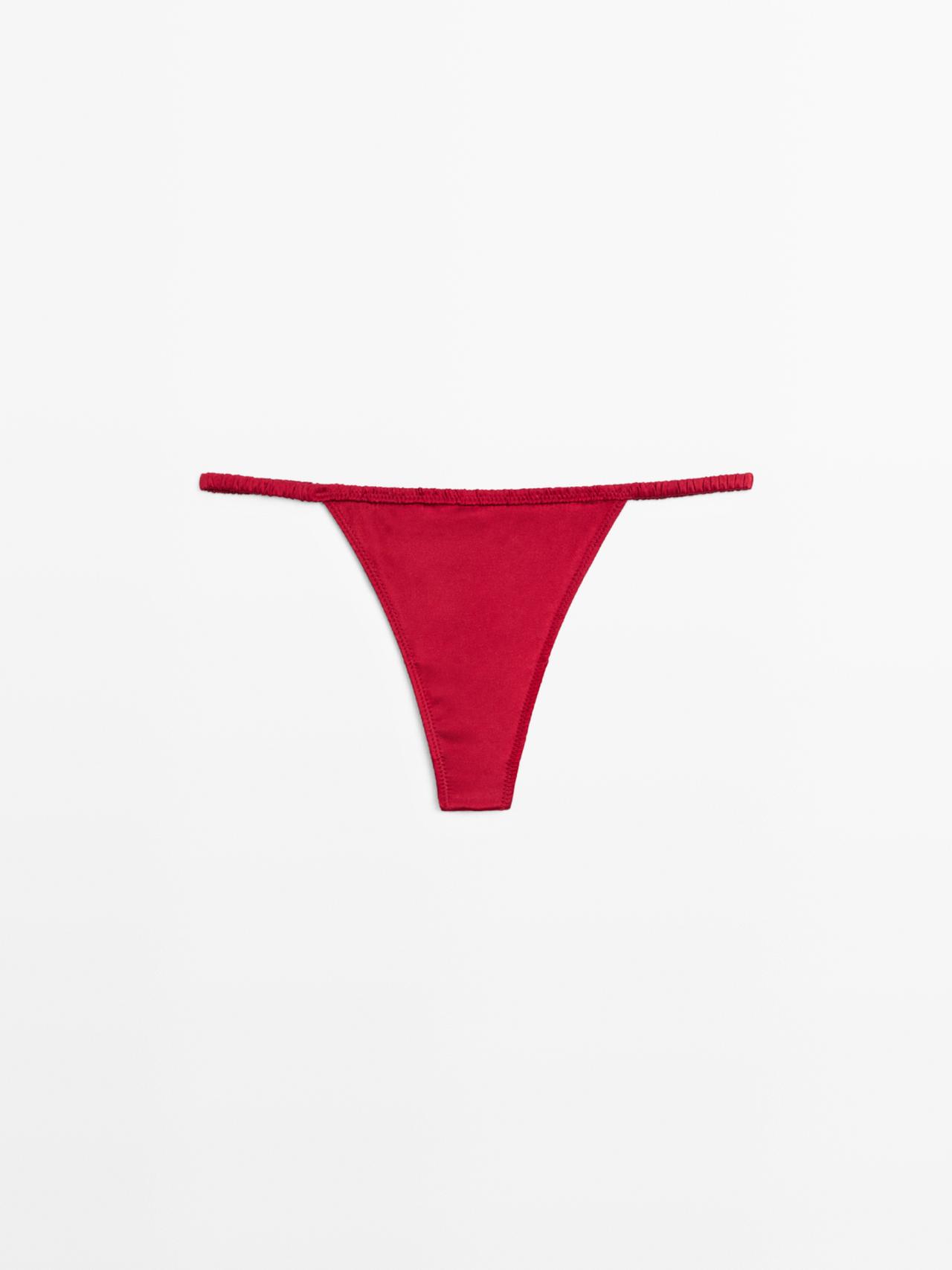 Silk thong with lace detail — Red