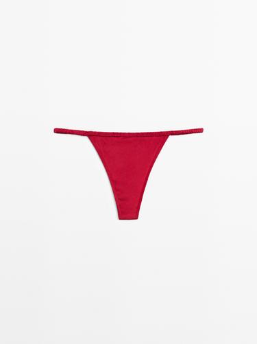 Silk thong with lace detail — Red 1