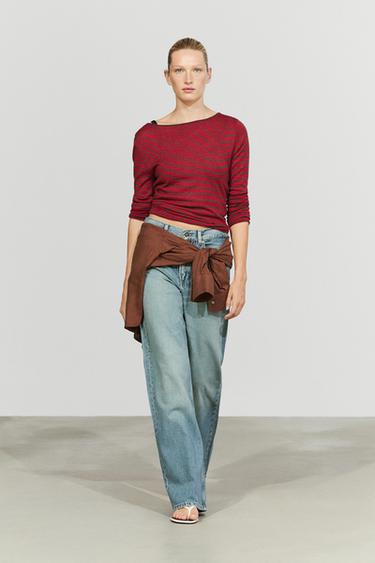 Pull en maille rayé en mélange de laine - Rouge de Zara - Image 0