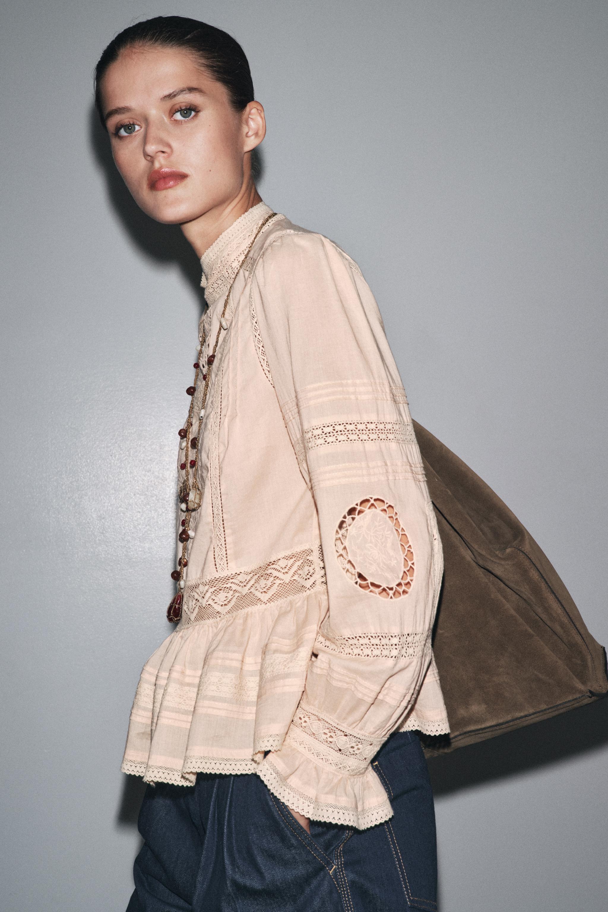ZW COLLECTION EMBROIDERED ROMANTIC SHIRT - Pale pink | ZARA