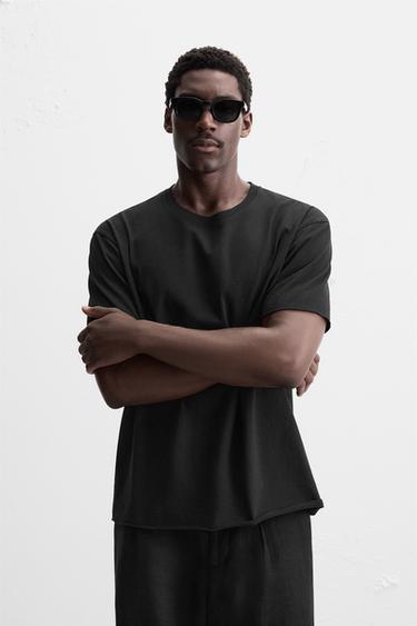 Zara IRREGULAR HEM T-SHIRT - Black