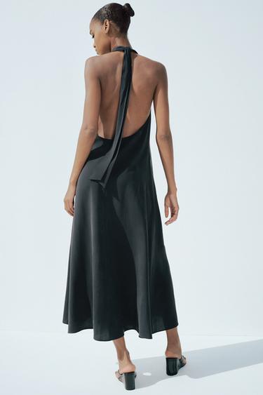 HALTER MIDI DRESS WITH TIE - Black by Zara - Image 4