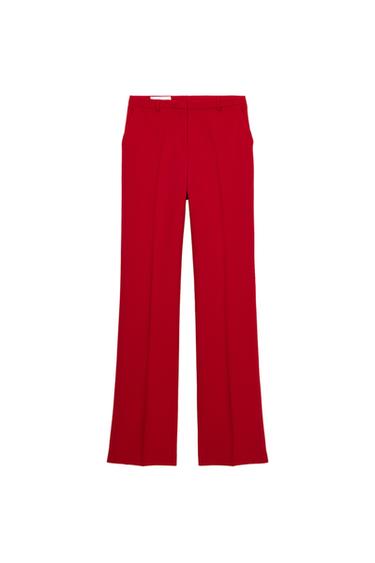 Zara HIGH-WAISTED STRAIGHT LEG PANTS - Red