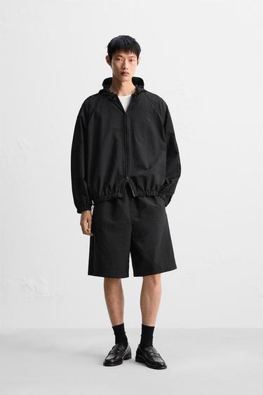 SEERSUCKER HOODED JACKET - Black by Zara - Image 0