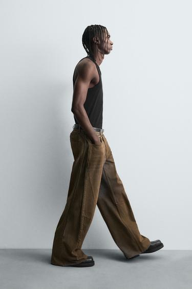 FLARE FIT JEANS WITH ZIPS - Brown by Zara - Image 5