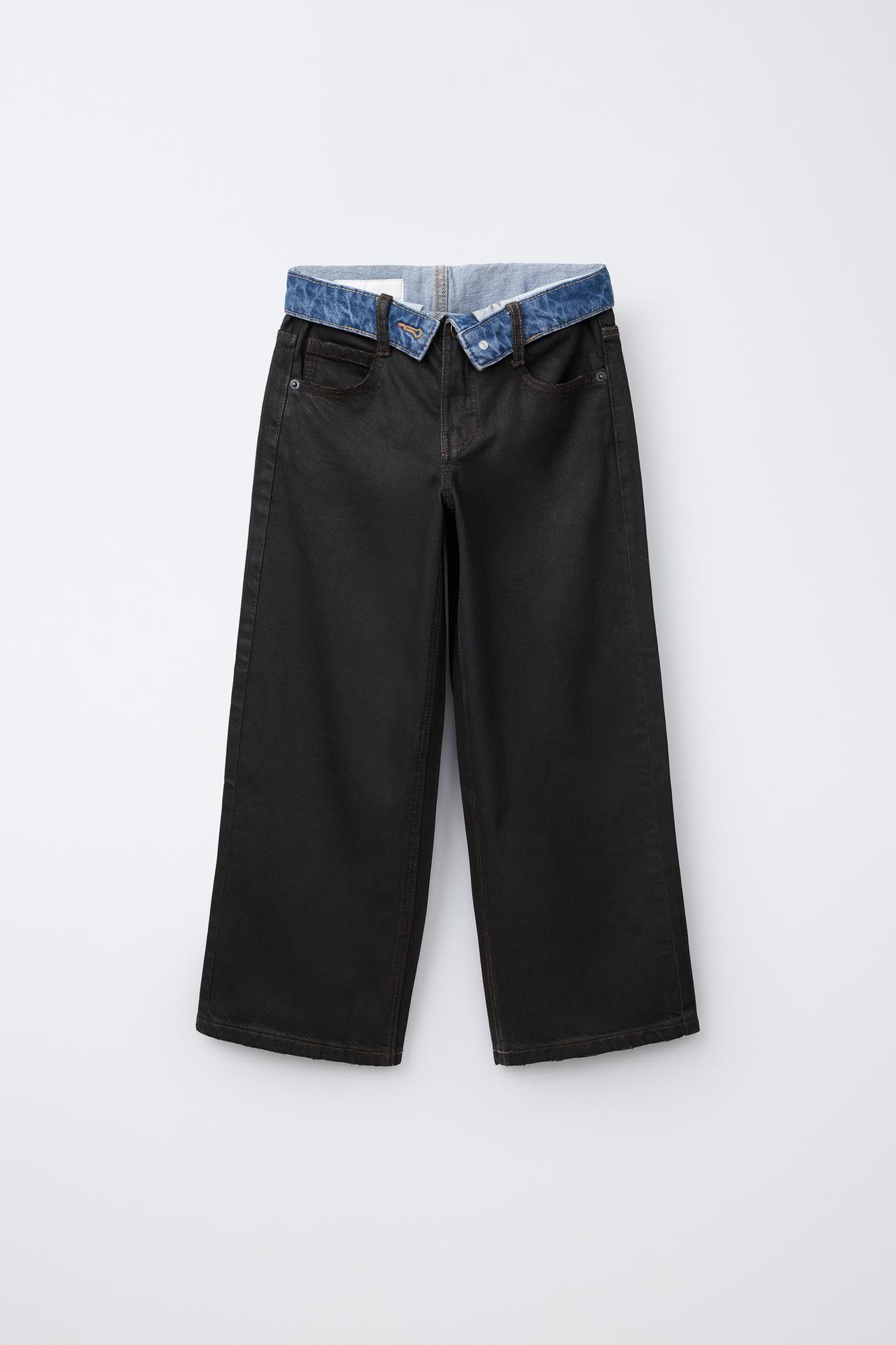 WIDE-LEG FOLD-OVER WAIST JEANS — Black