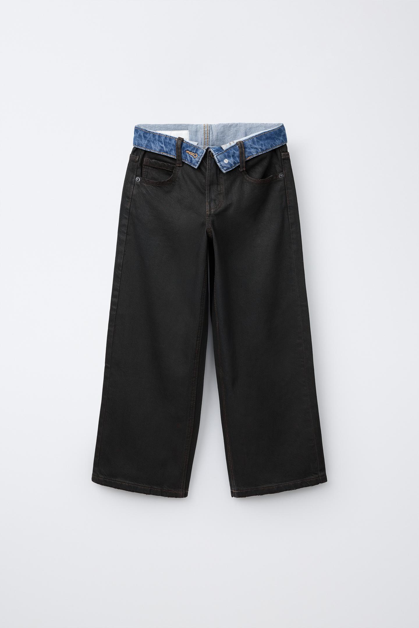 Детские джинсы Zara Wide-Leg Fold-Over Waist, цвет: Чёрный — фото 1
