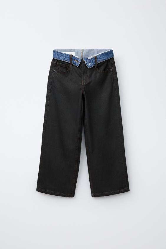 WIDE-LEG JEANS WITH TURN-UP WAIST - Black by Zara - Image 0