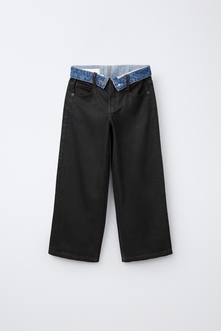 WIDE-LEG FOLD-OVER WAIST JEANS — Black