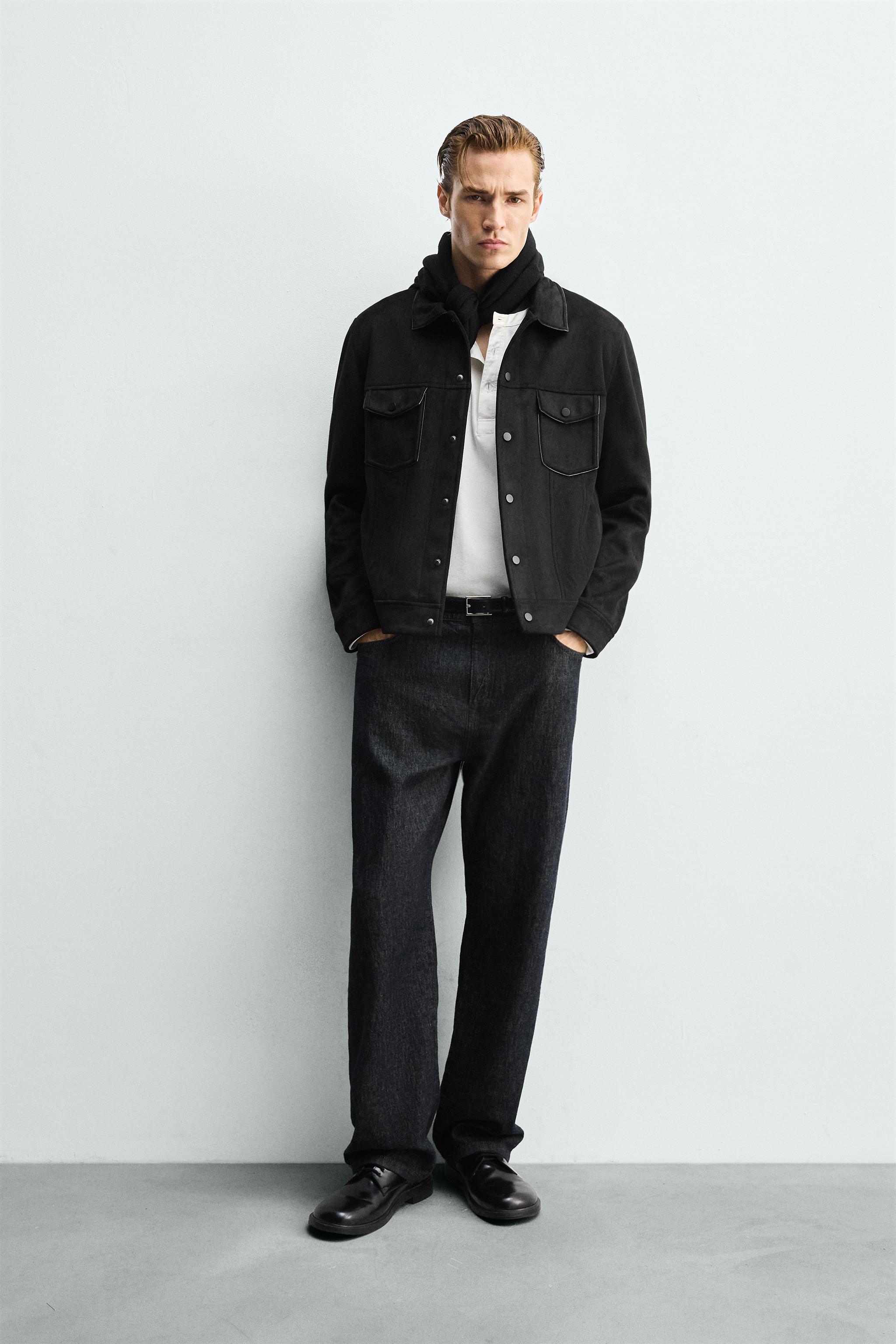 REGULAR FIT FAUX SUEDE JACKET - Black | ZARA Australia
