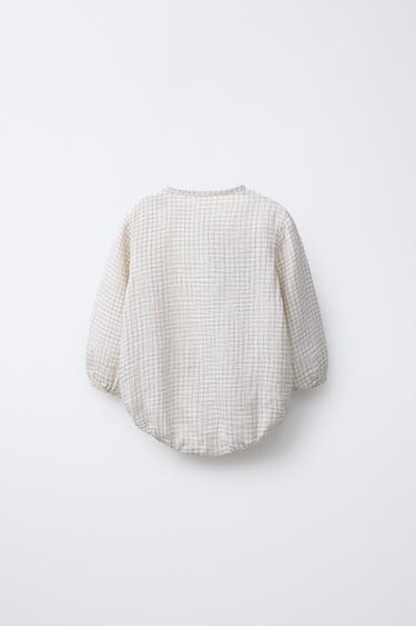 CHECK COTTON GAUZE BODYSUIT - Ecru by Zara - Image 1
