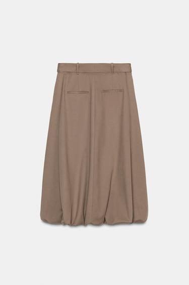 JUPE MIDI À CEINTURE ET COUPE BALLON - Marron clair de Zara - Image 8