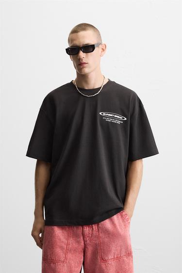 プリントテキストTシャツブラックZaraのプリントテキストTシャツ - ブラック 