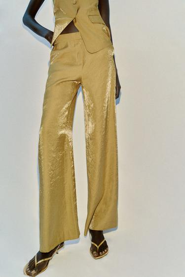 WRINKLED-EFFECT STRAIGHT TROUSERS - Golden by Zara - Image 2