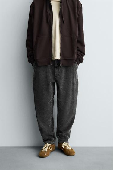 Zara TAPERED FIT CORDUROY PANTS - Dark gray