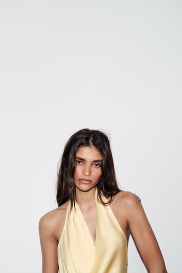 SATIN HALTER TOP - Yellow by Zara - Image 1