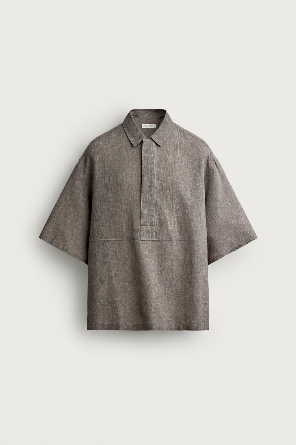 RELAXED FIT LINEN/COTTON POLO SHIRT