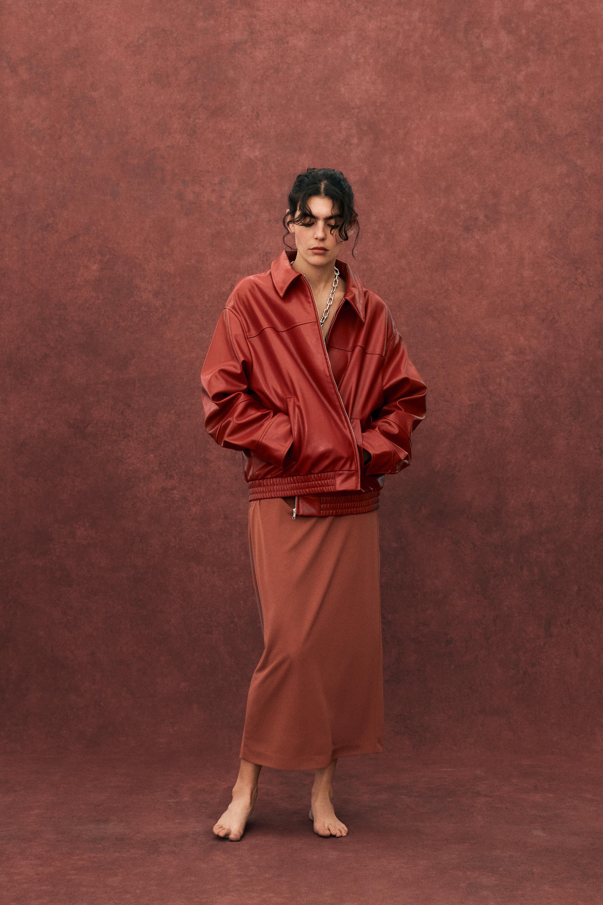 オフショルダーミディ丈ワンピース - レッドブラウン | ZARA