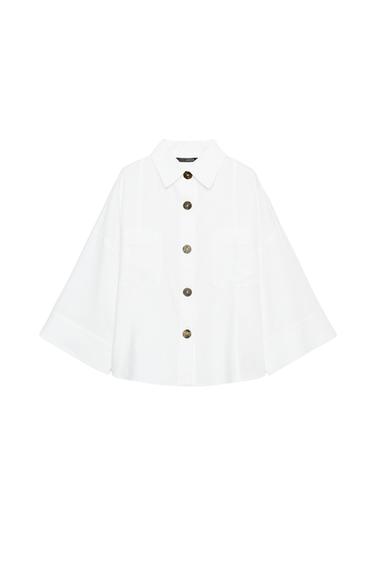 CAMISA COM LINHO MANGA LARGA - Branco da Zara