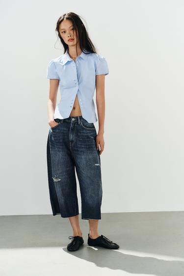 BERMUDA JORTS BAGGY EN DENIM TRF - Bleu marine de Zara