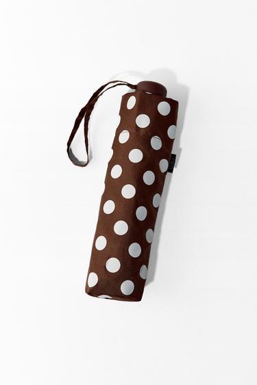 POLKA DOT FOLDING UMBRELLA - Brown by Zara