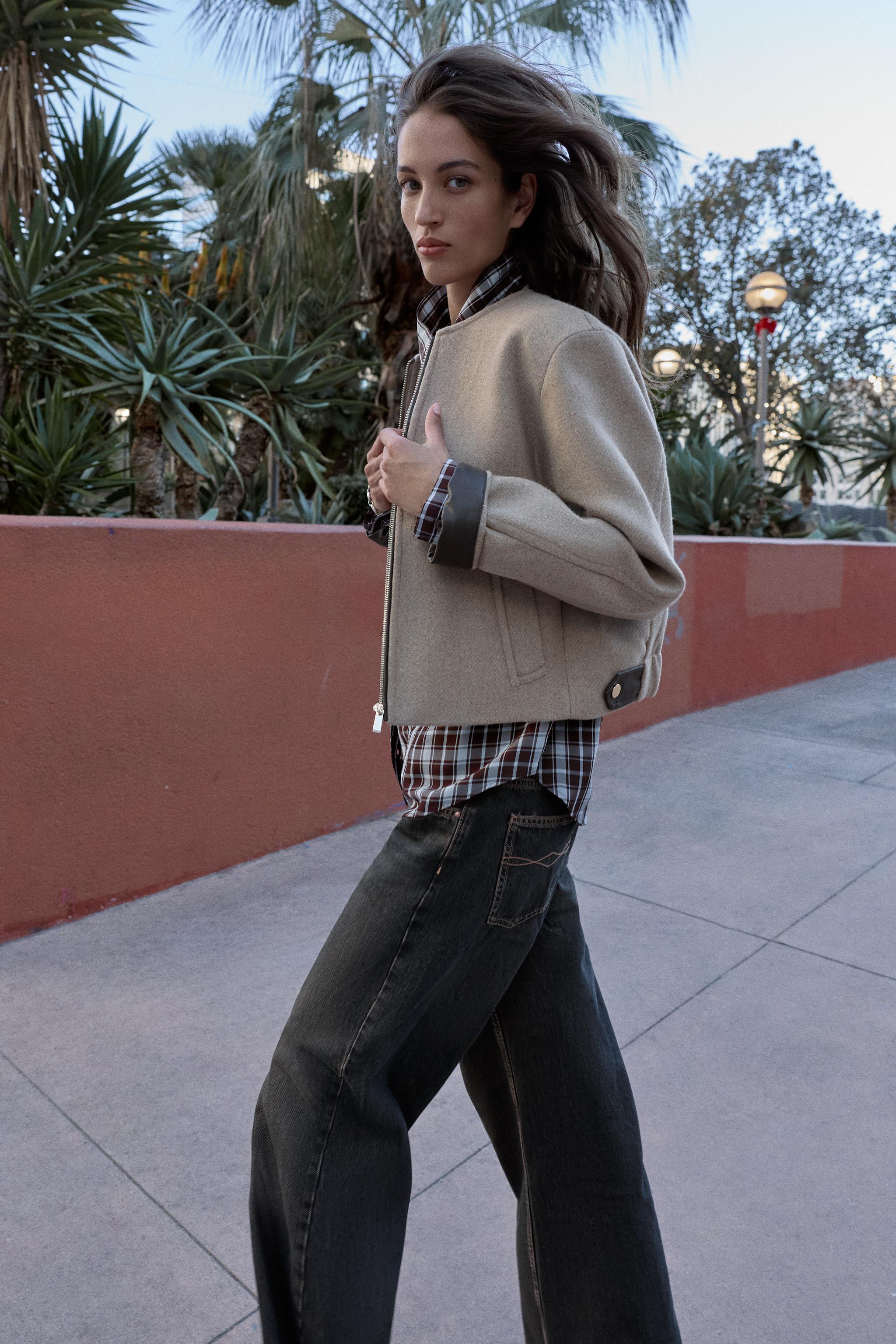 FAUX LEATHER TRIM BOMBER JACKET