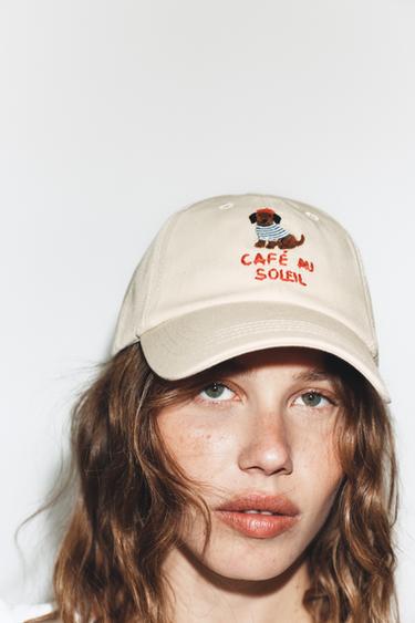 Zara EMBROIDERED DACHSHUND TEXT CAP - Sand - Image 0