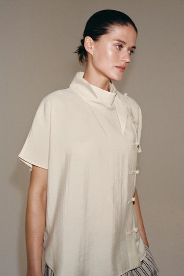 ZW COLLECTION FLOWING FIREMAN CLASP BLOUSE - Beige by Zara