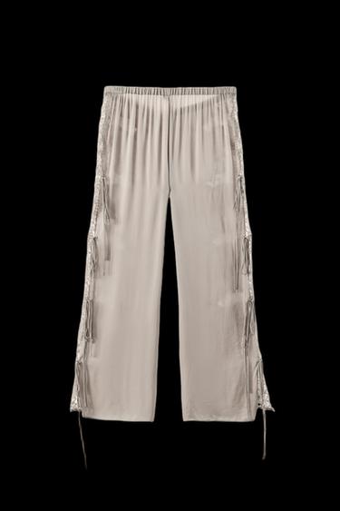 Zara SATIN EFFECT LACE PANTS WITH VENTS - Gray