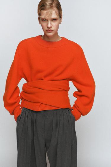 100% WOOL JUMPER WITH SHOULDER PADS - Orange by Zara
