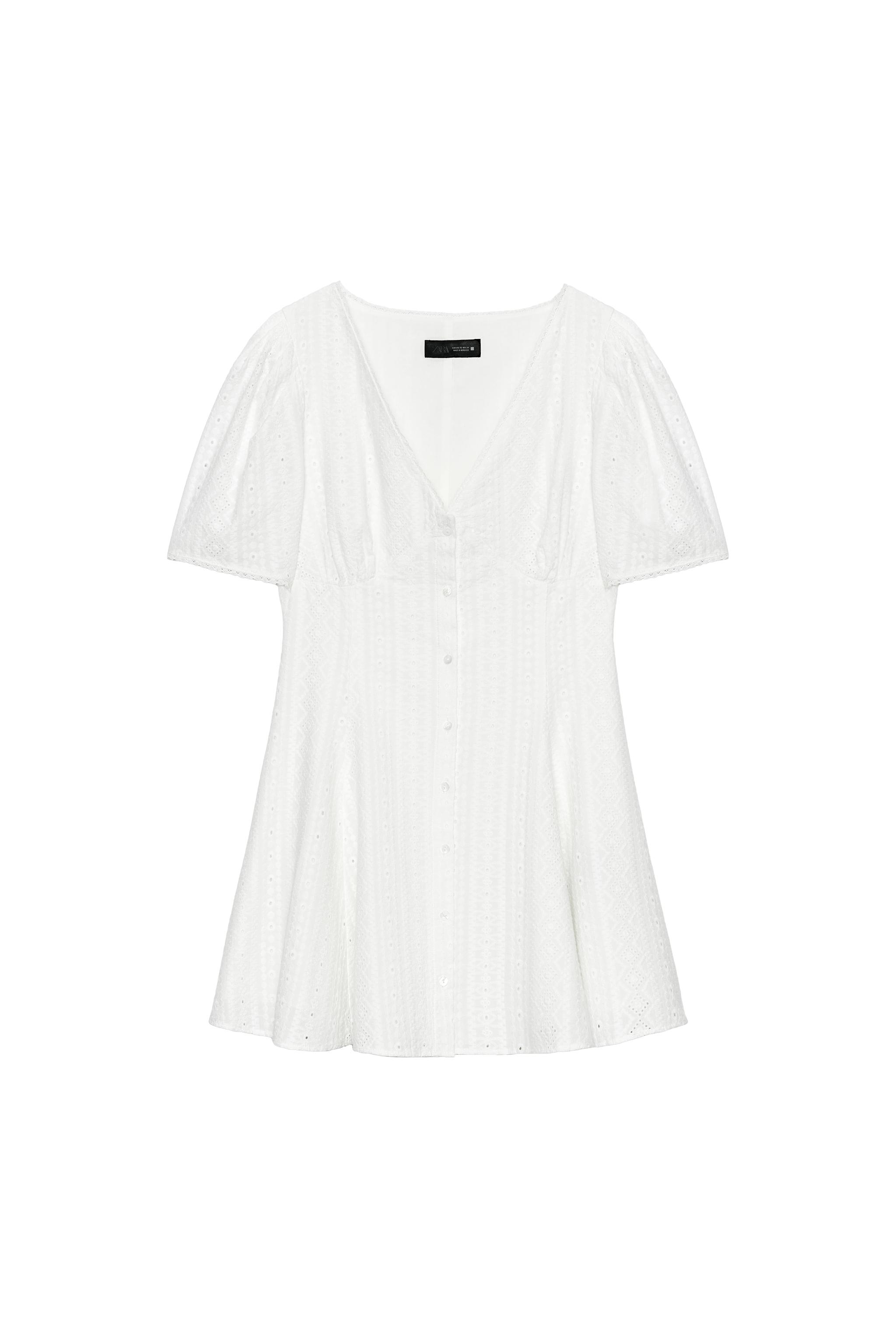 SHORT EMBROIDERED EYELET DRESS - Oyster-white | ZARA United States