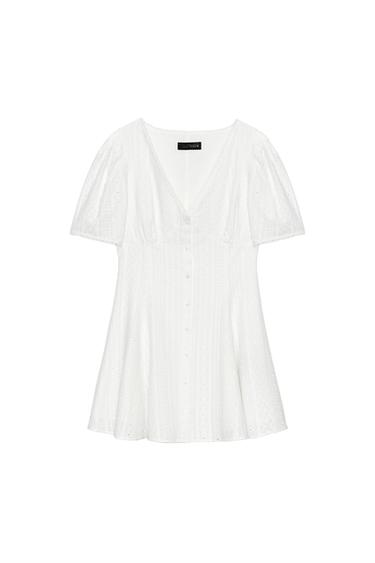 SHORT DRESS WITH CUTWORK EMBROIDERY - Oyster-white by Zara