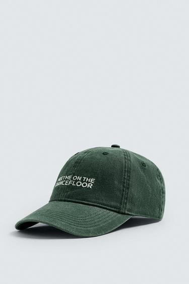 Zara WASHED EMBROIDERED CAP - Green