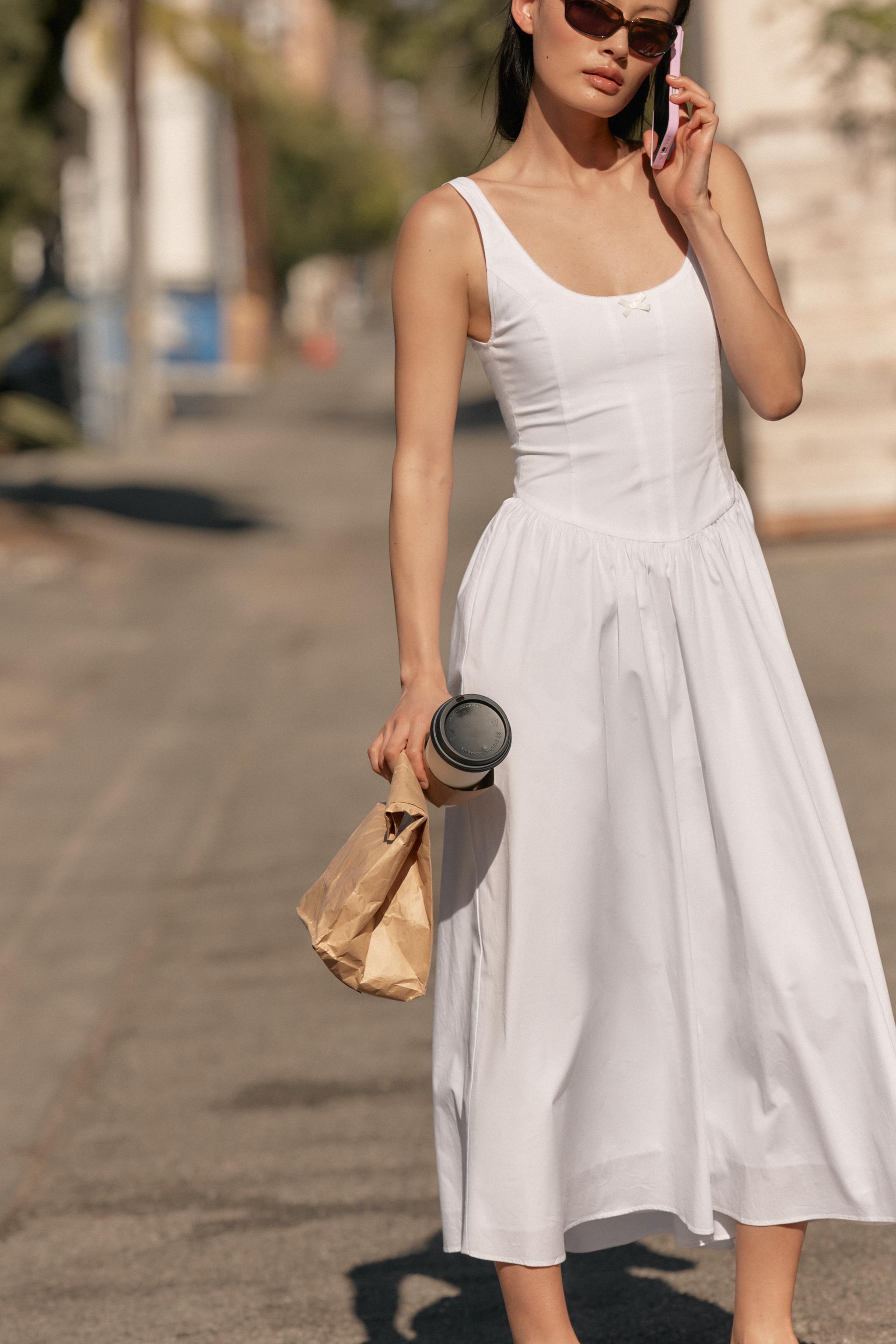 CORSET-STYLE POPLIN MIDI DRESS