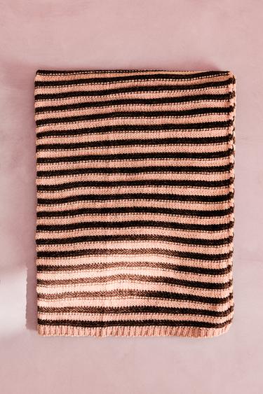 CHILDREN'S STRIPED CHENILLE BLANKET - Pink by Zara