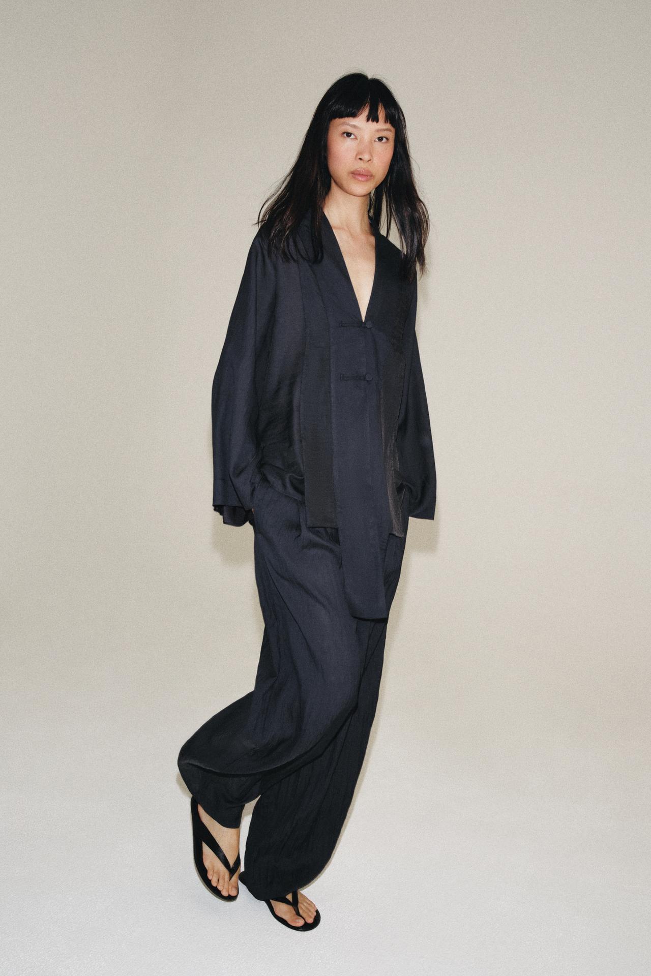 ZW COLLECTION WRAP SHIRT WITH FROG FASTENINGS — Dark gray