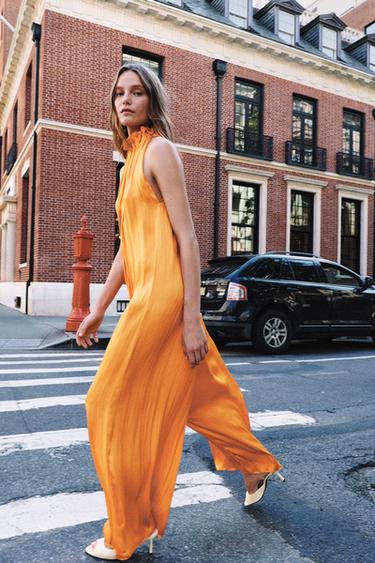 ZW COLLECTION SATIN JUMPSUIT - Orange by Zara - Image 3