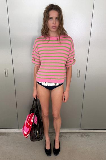 STRIPED KNIT JUMPER - Green stripe by Zara