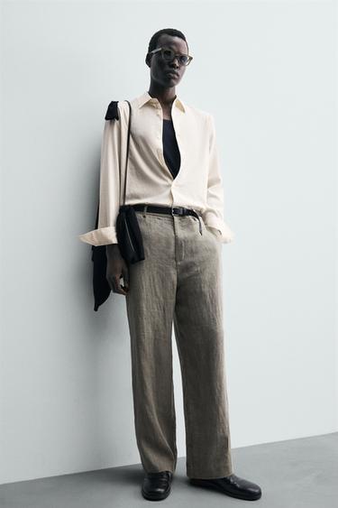 CHEMISE COTON - VISCOSE À RAYURES - Beige de Zara - Image 5