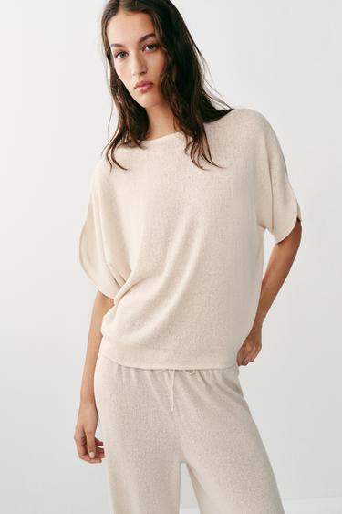 Zara RUSTIC CAPE SLEEVE TOP - Light beige