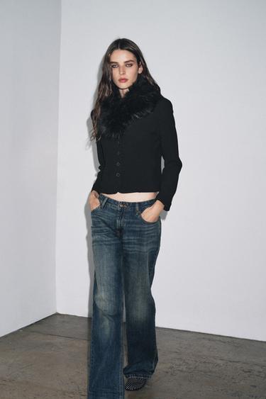 ZW COLLECTION FITTED FAUX FUR COLLAR JACKET - Black by Zara - Image 0
