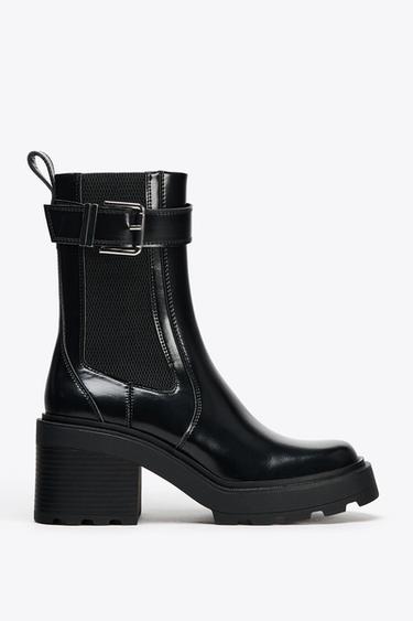CHELSEA BUCKLE HEELED ANKLE BOOTS - Black by Zara