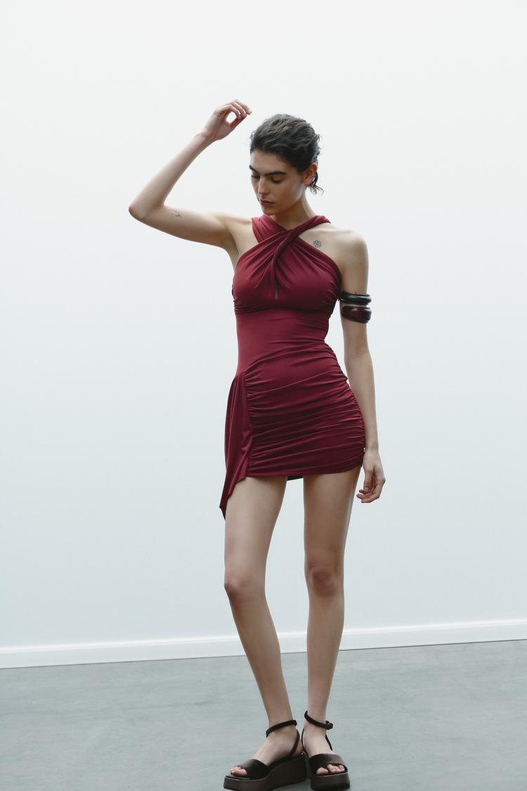 Bordeaux Incrociato Abito Con Scollatura Sulla Schiena VESTITO